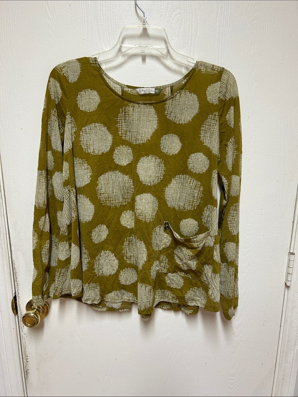 Chalet et ceci Textured Polka Dot Long Sleeve Top - Olive Green